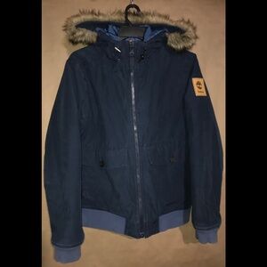Timberland Waterproof Coat Navy Blue, M, Full Zip, Hood with Detachable Fur